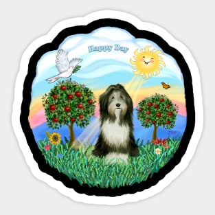 "Happy Da" Bearded Collie in the Country Sticker